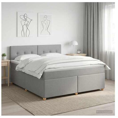 VidaXL boxspring postelja z vzmetnico, tkanina, svetlo siva, 140&amp;times;190 cm Slike
