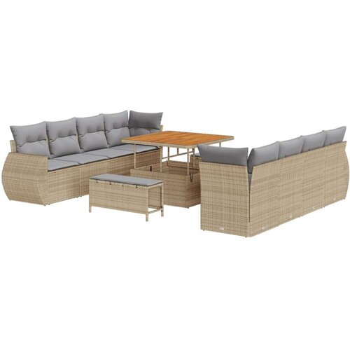  11-dijelni set vrtnog kauča s jastučićima Bež Poli Ratan Akacija  Vrtna garnitura - 3-dijelni vrtni blagovaonski set s jastučići Cijene