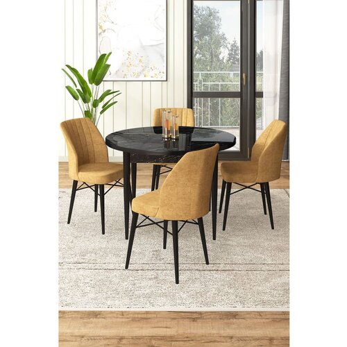 Hanah home rox - black marble, cappuccino black marblecappuccino dining table & chairs set (5 pieces) Cene