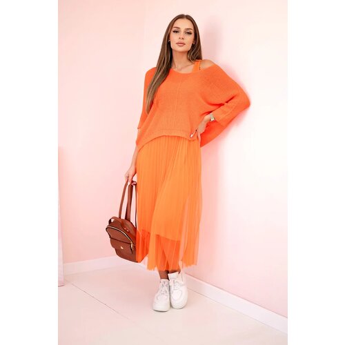 Kesi Włoski Pleated dress with an openwork sweater orange Slike