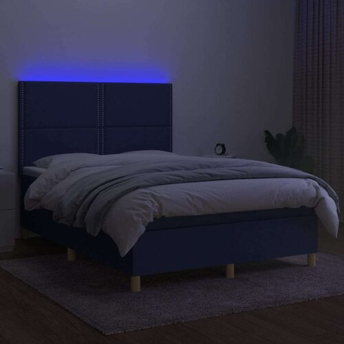  Krevet box spring s madracem LED plavi 140x200 cm od tkanine Slike