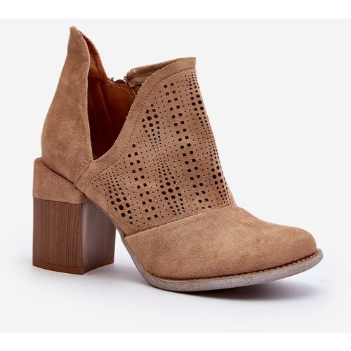 Kesi Women's openwork high-heeled ankle boots beige Niartima Cene