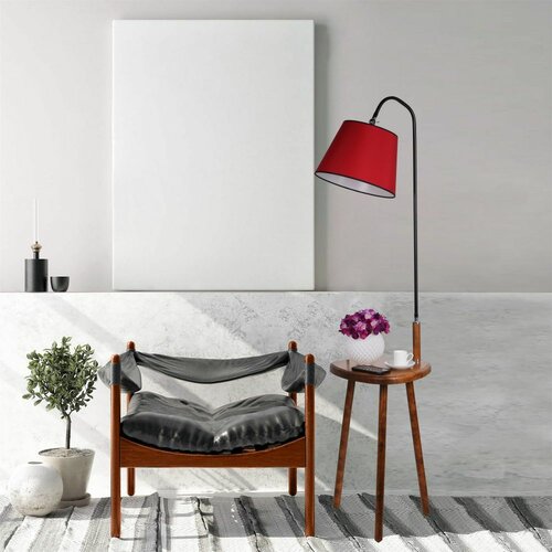 Opviq Demet Sehbalı Ahşap Lambader Ceviz Pramit Kırmızı Abajurlu Walnut Floor Lamp Slike