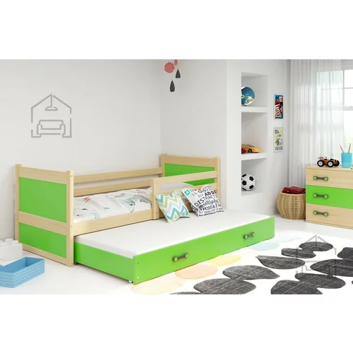 BMS Group Otroška postelja Rico z dodatnim ležiščem - 90x200 cm - bor/zelena
