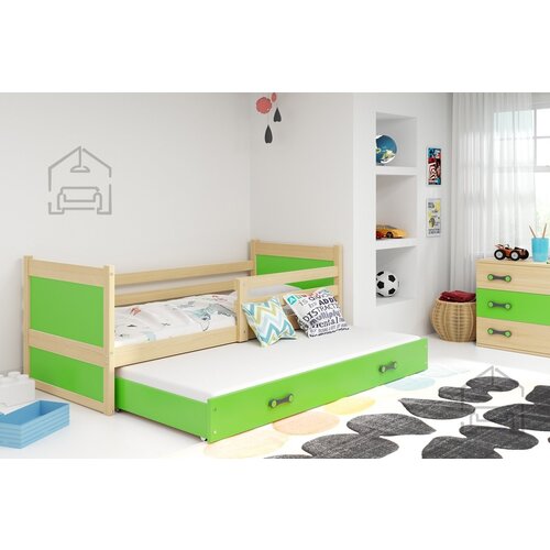 BMS Group Otro&amp;scaron;ka postelja Rico z dodatnim leži&amp;scaron;čem - 90x200 cm - bor/zelena Slike