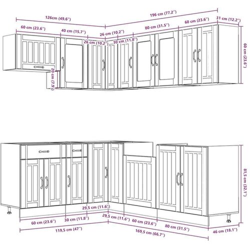vidaXL 11-dijelni set kuhinjskih ormarića Lucca konstruiranog drva Cijene