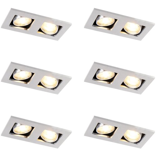 QAZQA Komplet 6 Pravokotni vgradni reflektor 2-lahka aluminijasta - Qure Cene
