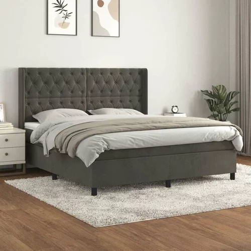 Box spring postelja z vzmetnico temno siva 160x200 cm žamet, (20790903)