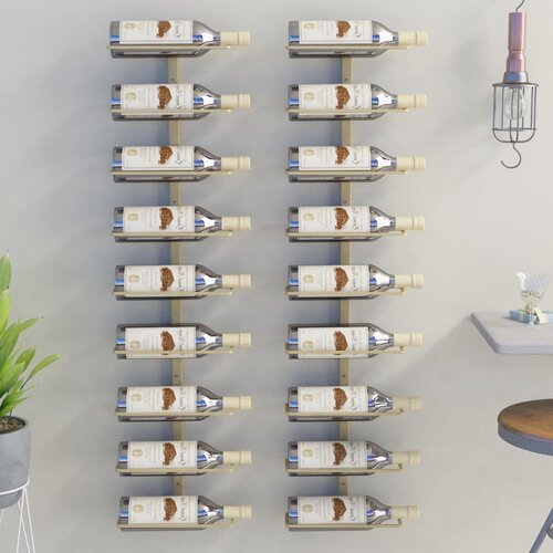 vidaXL Zidni stalak za vino za 9 boca 2 kom zlatni željezni Cijene