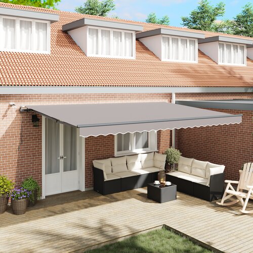 vidaXL avtomatska retraktibilna tenda z LED svetlobo svetlo siva 500x300 cm, zamenjava tenda za okvir 5x3 m svetlo siva Cene