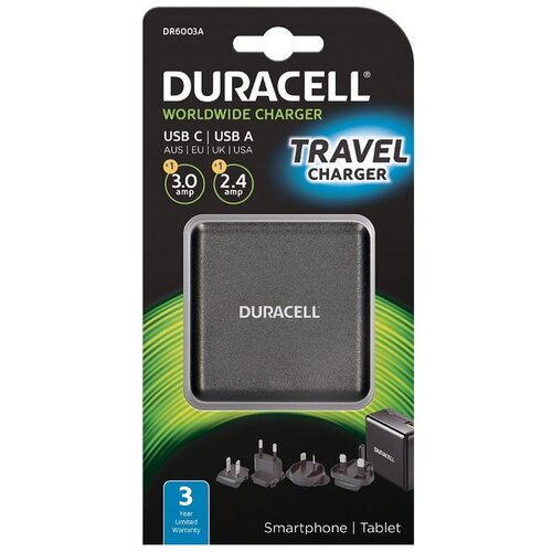 Duracell Travel Adapter Charger - Type-C/Type-A - 3A + 2.4A - Black Slike