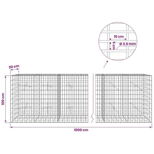  Gabion s žicom debljine 3 5 mm i mrežom 5x10 cm 1000x20x100 cm - 20 cm 100 cm 1000 cm Slike