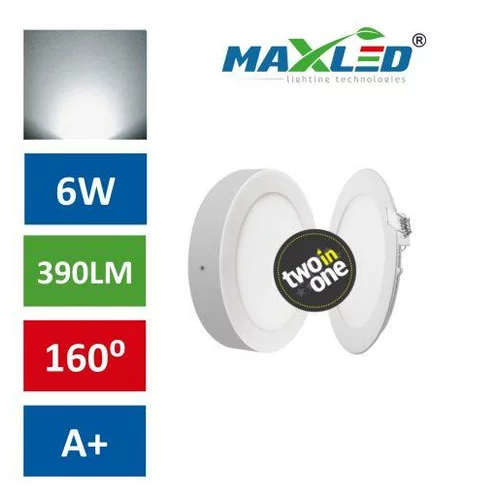 MAX-LED LED vgradna/nadgradna svetilka 2v1 6W okrogla nevtralno bela okrogla