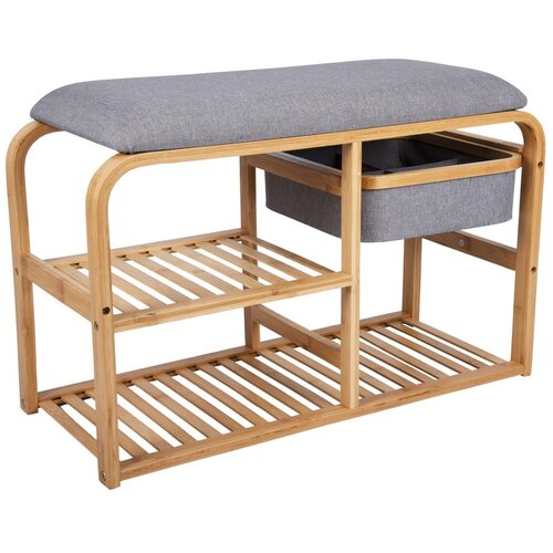 Leitmotiv polica za cipele od bambusa sa sivim sjedištem Bench, širina 70 cm Cijene