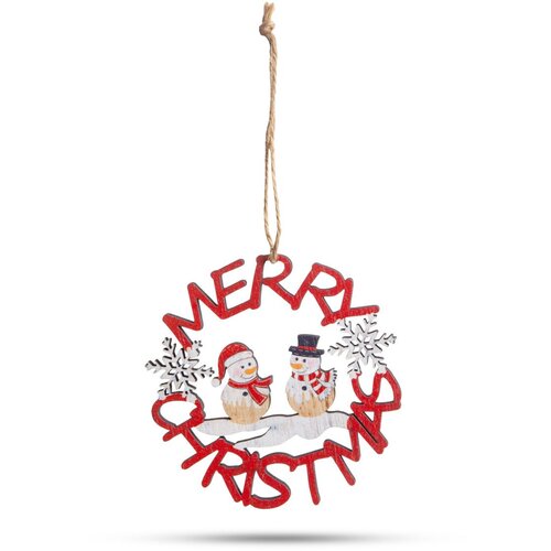 Family Christmas lesena viseča božična dekoracija snežaka 10 cm rdeča Slike