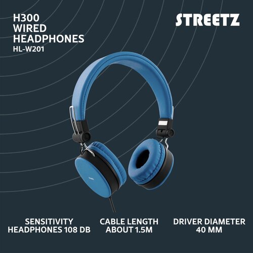 Streetz H300 Slu&amp;scaron;alke z mikrofonom, zložljive, 3,5 mm priključek, 1 gumb daljinski, 1,5 m, modre Slike