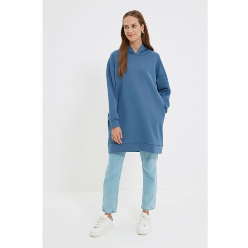 Trendyol blue hooded scuba knitted sweatshirt Slike