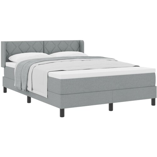 VidaXL Box Spring krevet s madracem svijetlosivi 140x200 cm tkanina, uzglavlje dizajn dijamantnih blokova svijetlosivo 140 cm tkanina Slike