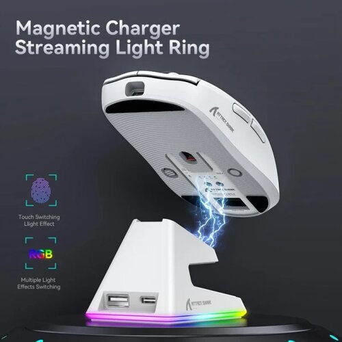 Attack Shark bežični gaming mi&amp;scaron; X6 PAW3395/26000 dpi/superlight/trimode/white + charging dock Slike