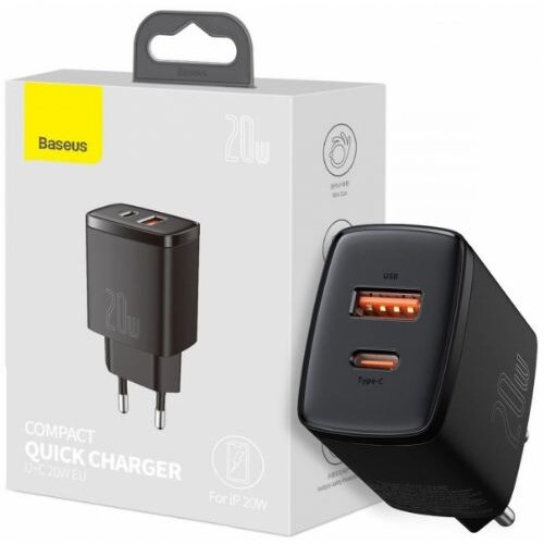 Baseus adapter CCXJ-B01 hišni polnilec 220V Super-SI Quick Charge 20W vhod USB A in Type C - Original (EU Blister) črn Cene