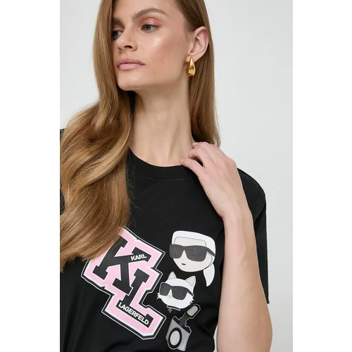 Karl Lagerfeld Bombažna kratka majica ženski, črna barva
