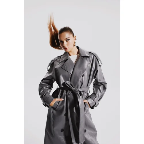 Defacto Relax Fit Faux Leather Trench Coat