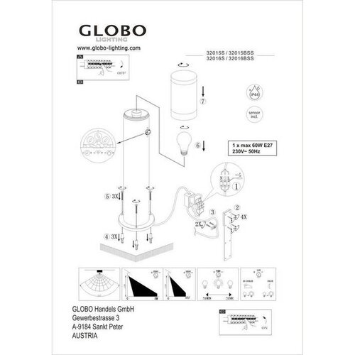 Globo 32016BS - Spolja&amp;scaron;nja lampa XELOO 1xE27/60W/230V 80 cm IP44 Slike