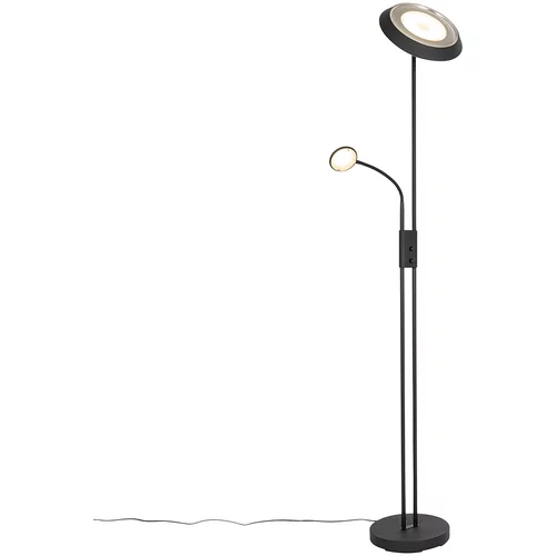 QAZQA Črna stoječa svetilka z LED in zatemnilnikom z bralno svetilko - Fez