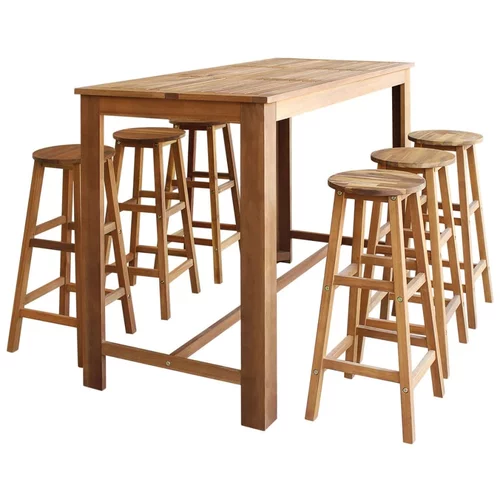 In 7-dijelni set barskih stolaca i stola od masivnog bagremovog drva