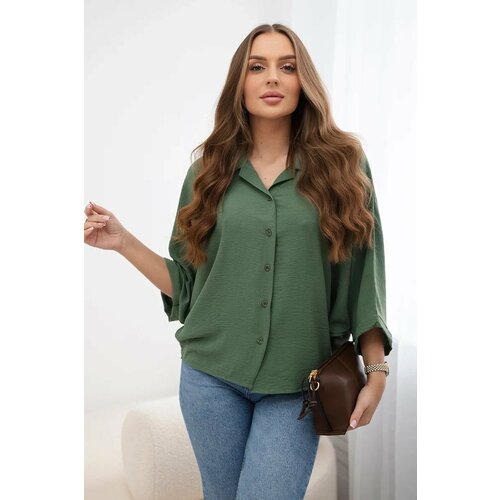 Kesi Oversized blouse with khaki button closure Cene