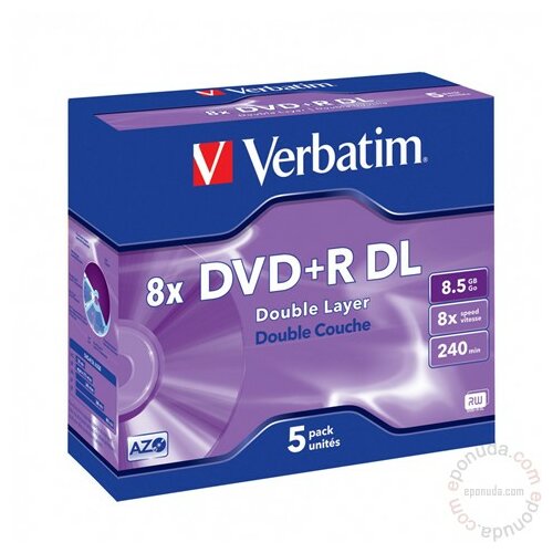 Verbatim DOUBLE LAYER 8.5GB 8X DVD+R DL 43541 disk Slike