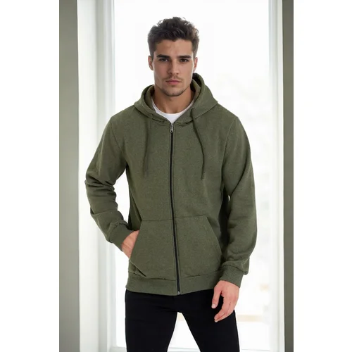 Dewberry 94090 Kangaroo Pocket Hooded Zipper Mens Sweatshirt-Khaki