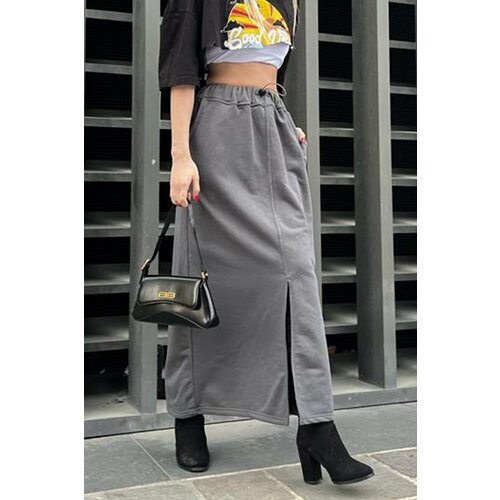 Madmext Smoked Women's Midi Skirt with a Slit Detail in the Front Cene