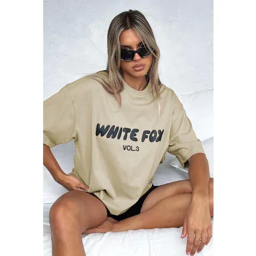 Madmext Beige Printed Crew Neck Women's T-Shirt