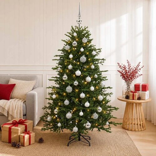  Umjetno božićno drvce s kuglicom 150 cm 150 LED lampica - 150 cm s LED-ima i srebrnim lopticama Cijene