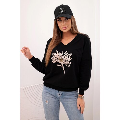 Kesi Women&amp;#039;s blouse with v-neck and embroidered flower black Slike