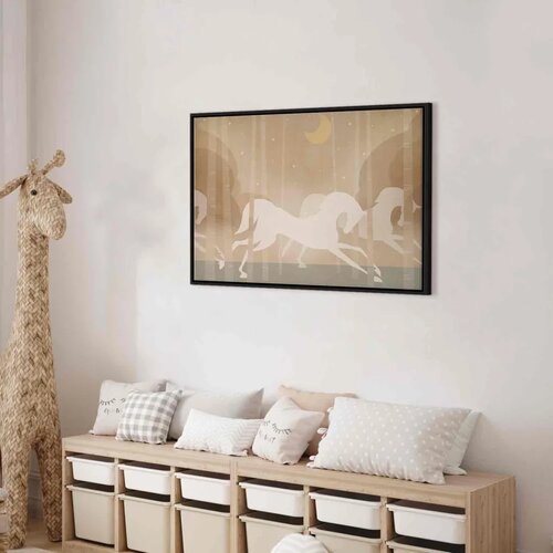  Slika - Moon Horses - Horses Galloping Among Trees on a Starry Night 120x80 U crnom drvenom okviru Slike