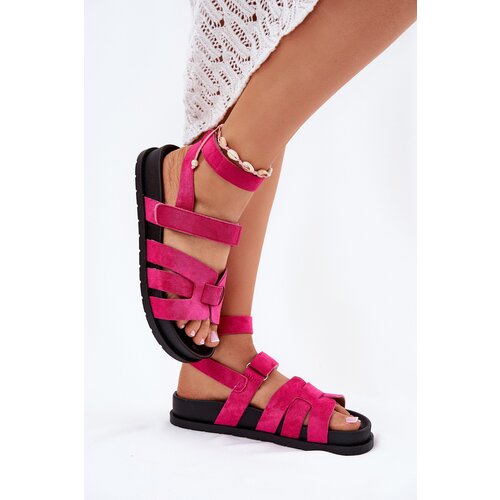 Boto Eco Suede Women's Sandals With Velcro Fuchsia Valpera Cene
