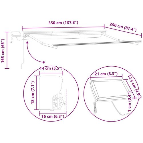  Ručni okvir tende s LED-ima Bijeli 3 5 x 2 5 m - Bijeli Antracit 3 5 x 2 5 m Slike