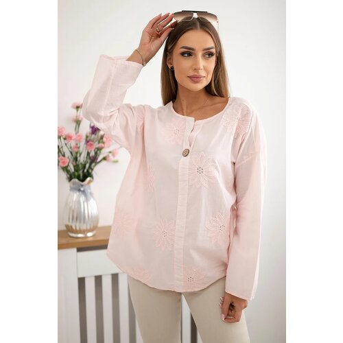Kesi Włoski Shirt blouse with an embroidered pattern powder pink Cene
