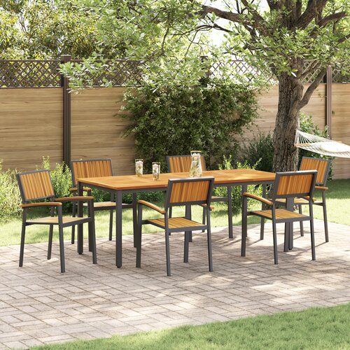 vidaXL Stacking Garden Chairs 6 pcs Črne Jeklarske in Masivno Lesene Akacije Cene