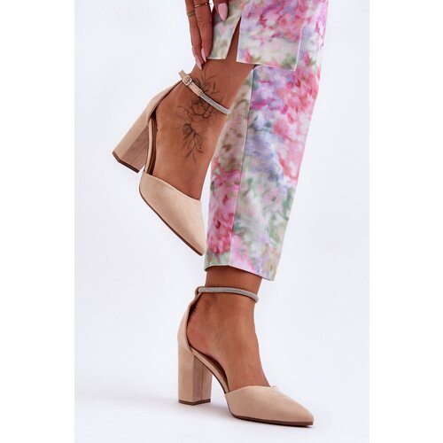Boto Suede Pumps with Rhinestones Beige Diamond Slike
