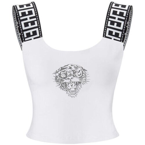 Ed Hardy Majice brez rokavov Tiger glow tape crop tank top white Bela Cene
