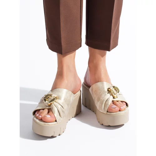 SHELOVET gold women's wedge slippers