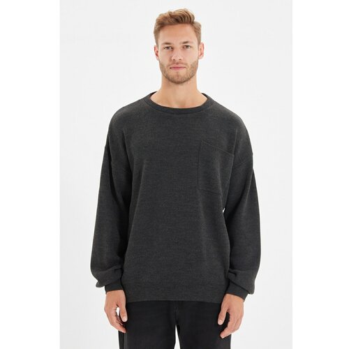 Trendyol anthracite men's crew neck oversize fit knitwear sweater Slike