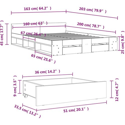 VidaXL okvir za krevet s ladicama boja hrasta 160x200 cm drveni Slike