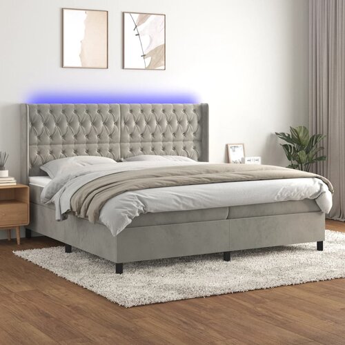 Krevet box spring s madracem LED svjetlosivi 200x200 cm baršun Cene