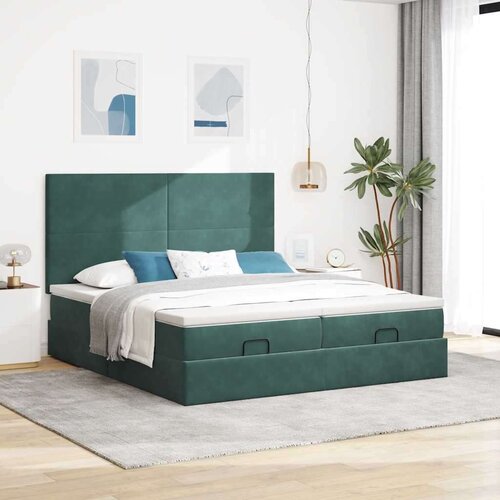 VidaXL okvir kreveta s madracima tamnozeleni 200x200cm bar&amp;scaron;unasti Slike