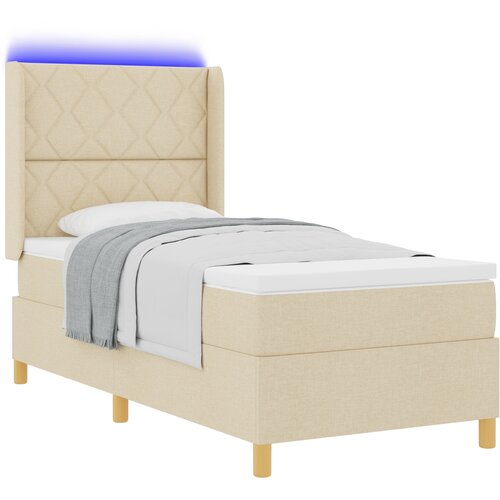 vidaXL Box Spring Postelja z Mattress & LED Krem 90x200 cm Tkanina, (22049143) Cene