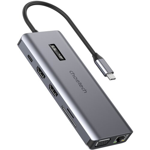 Choetech 12v1 HUB-M26 USB-C na USB-C+ USB-A+ HDMI+ VGA+ AUX+ SD+ TF adapter (siv) Cene